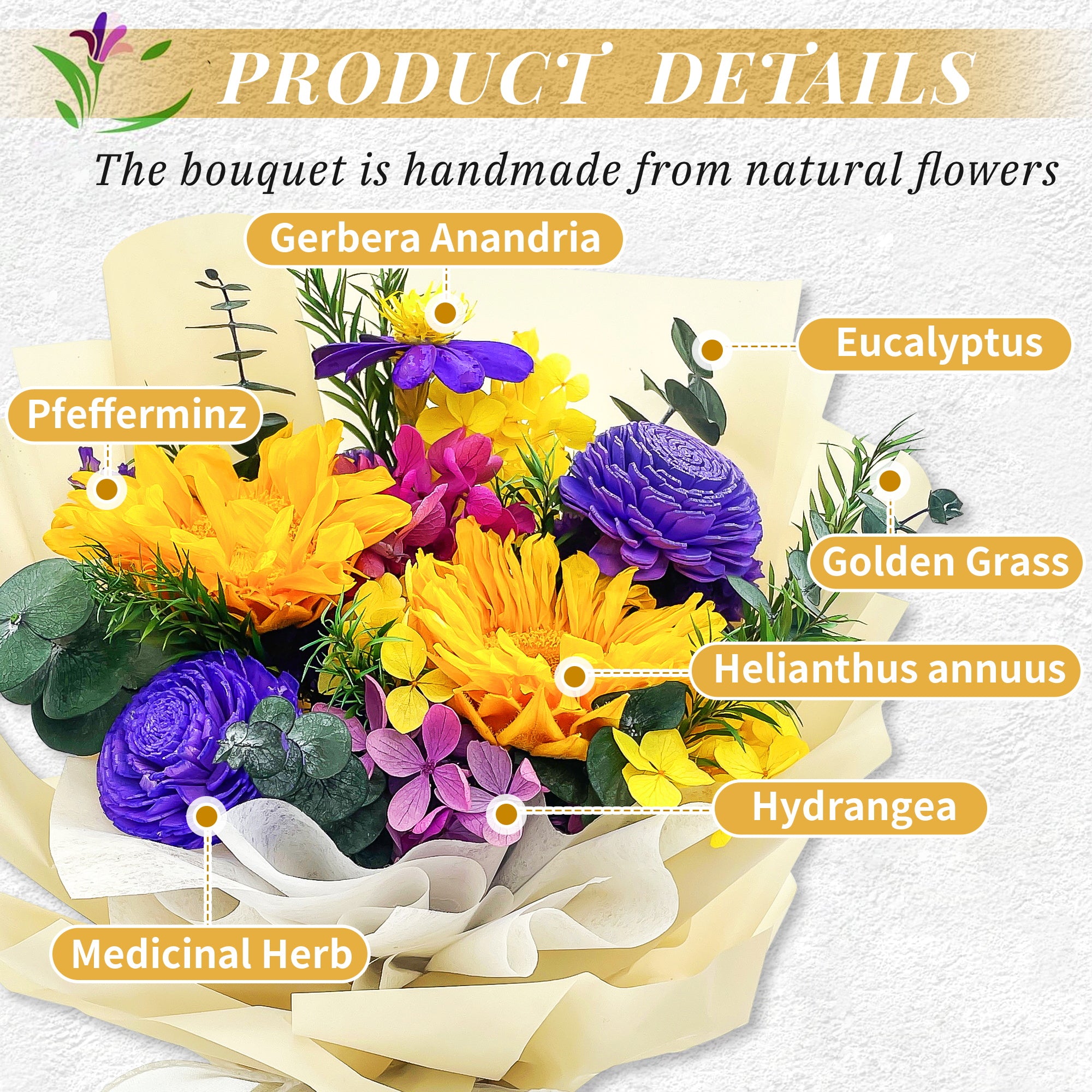 Preserved Sunflower Bouquet – Beige Cardboard