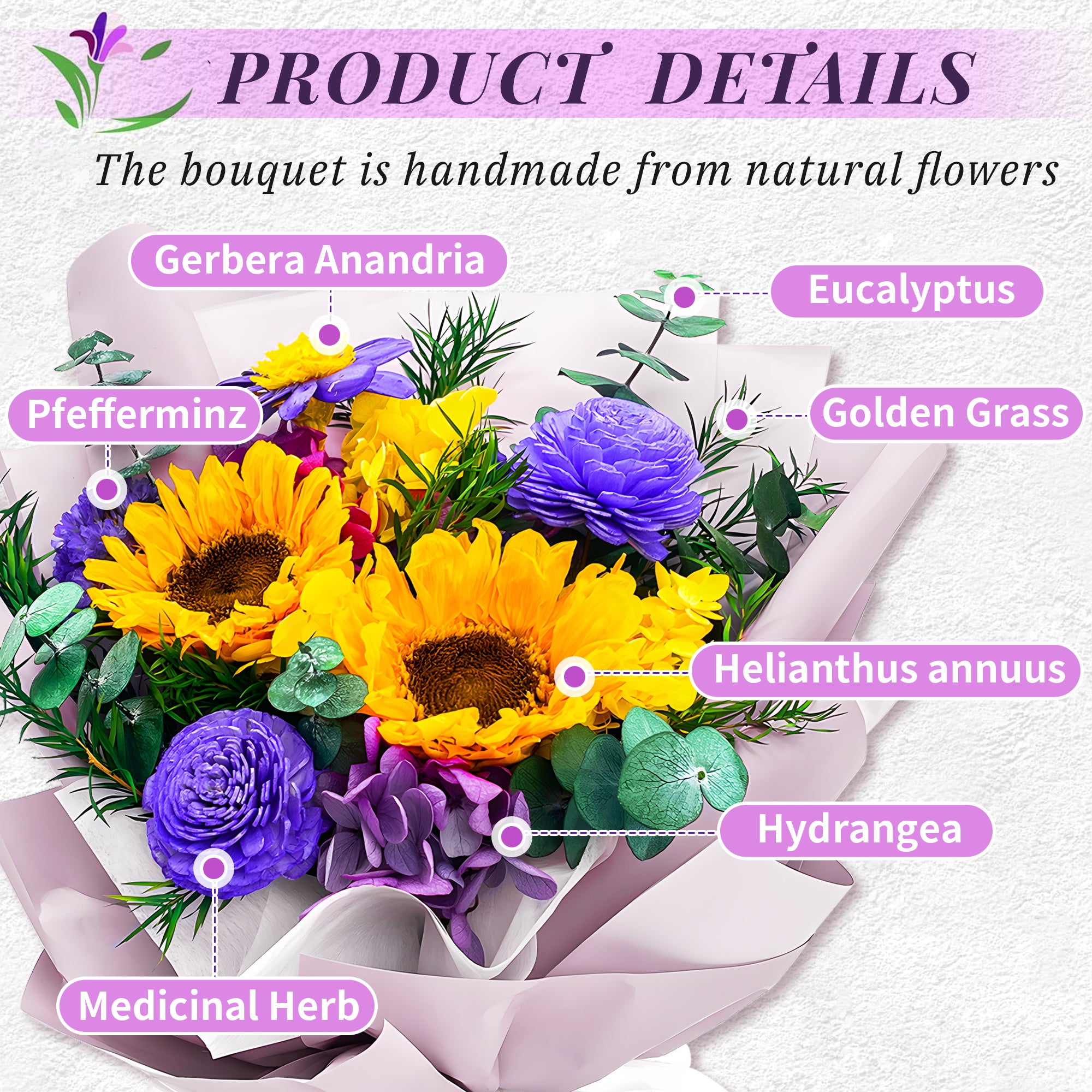 Preserved Sunflower Bouquet – Pink Cardboard