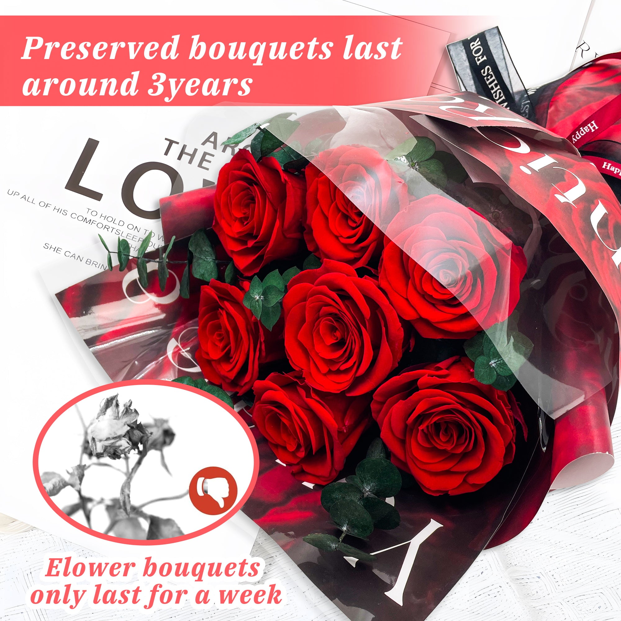 Preserved Flower Bouquet – Red Cardboard