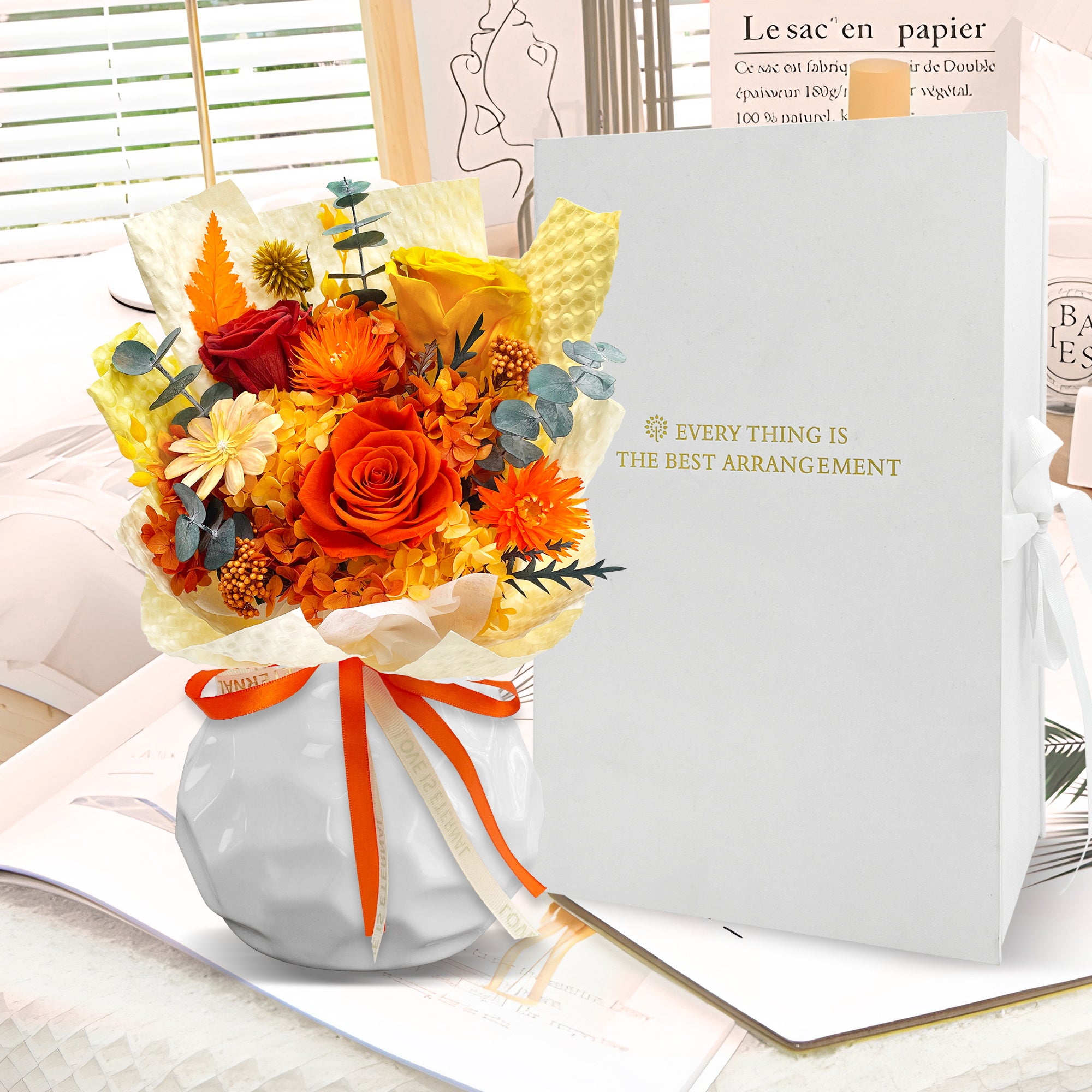 Preserved Flowers – Light Yellow Cardboard