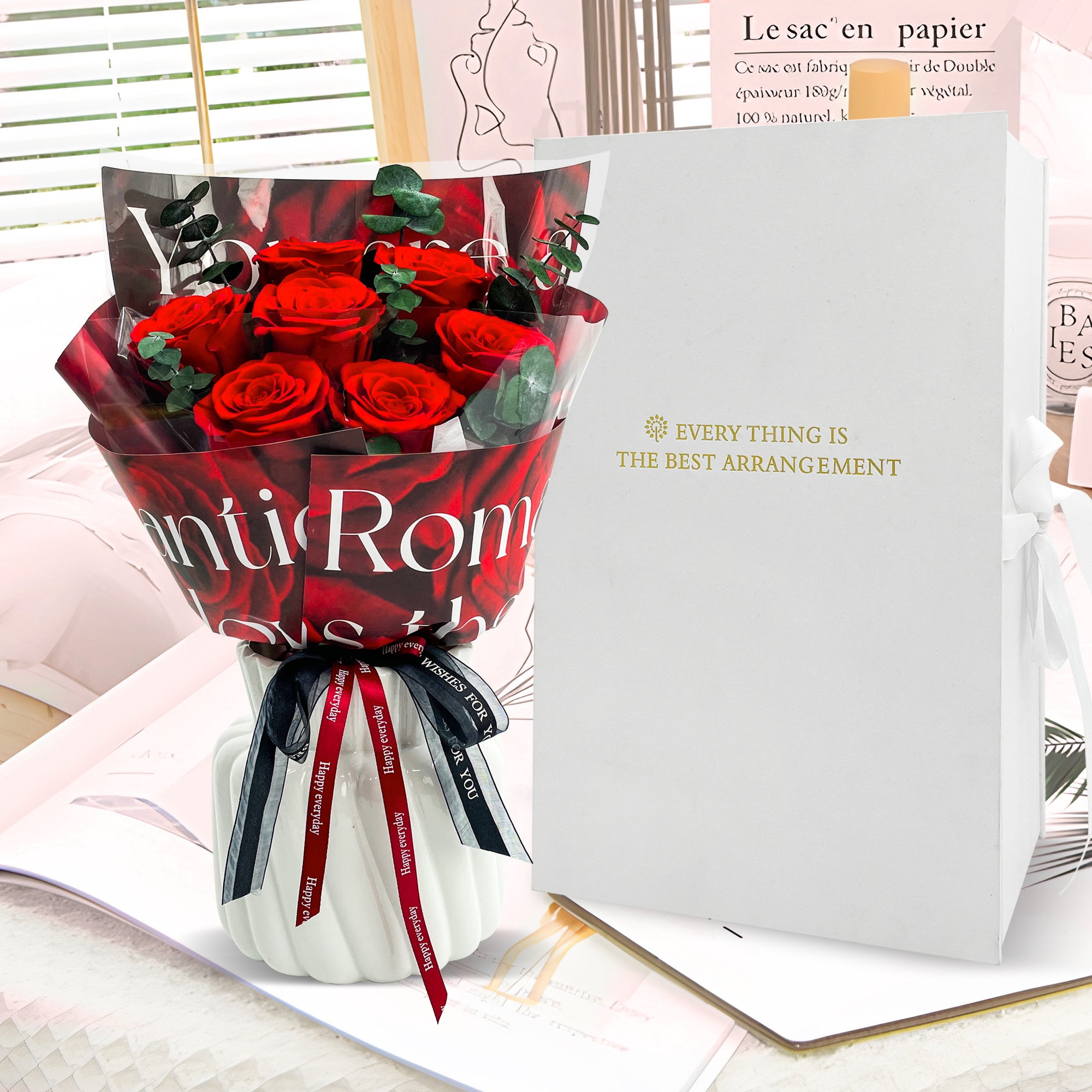 Preserved Flower Bouquet – Red Cardboard