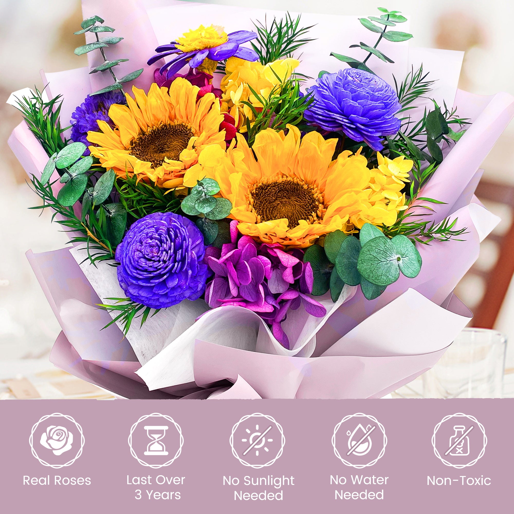 Preserved Sunflower Bouquet – Pink Cardboard