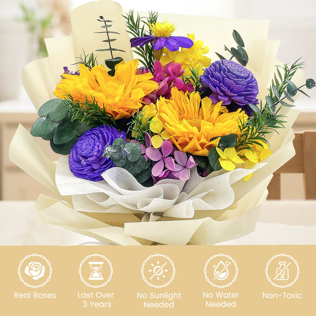 Preserved Sunflower Bouquet – Beige Cardboard