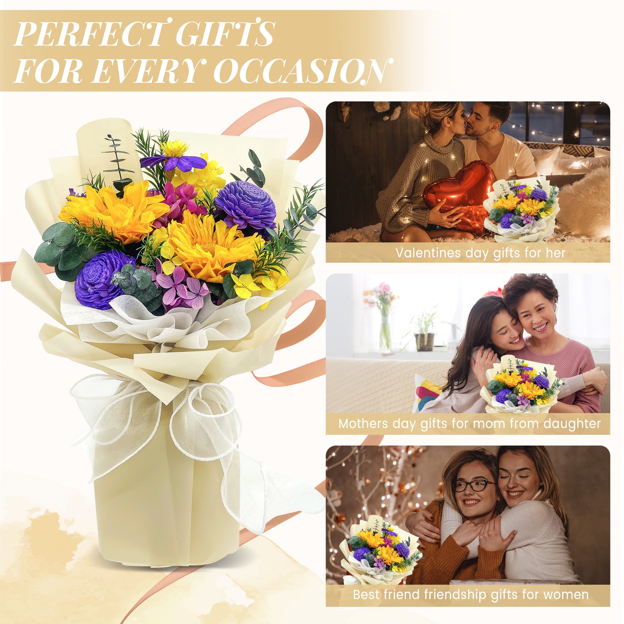 Preserved Sunflower Bouquet – Beige Cardboard