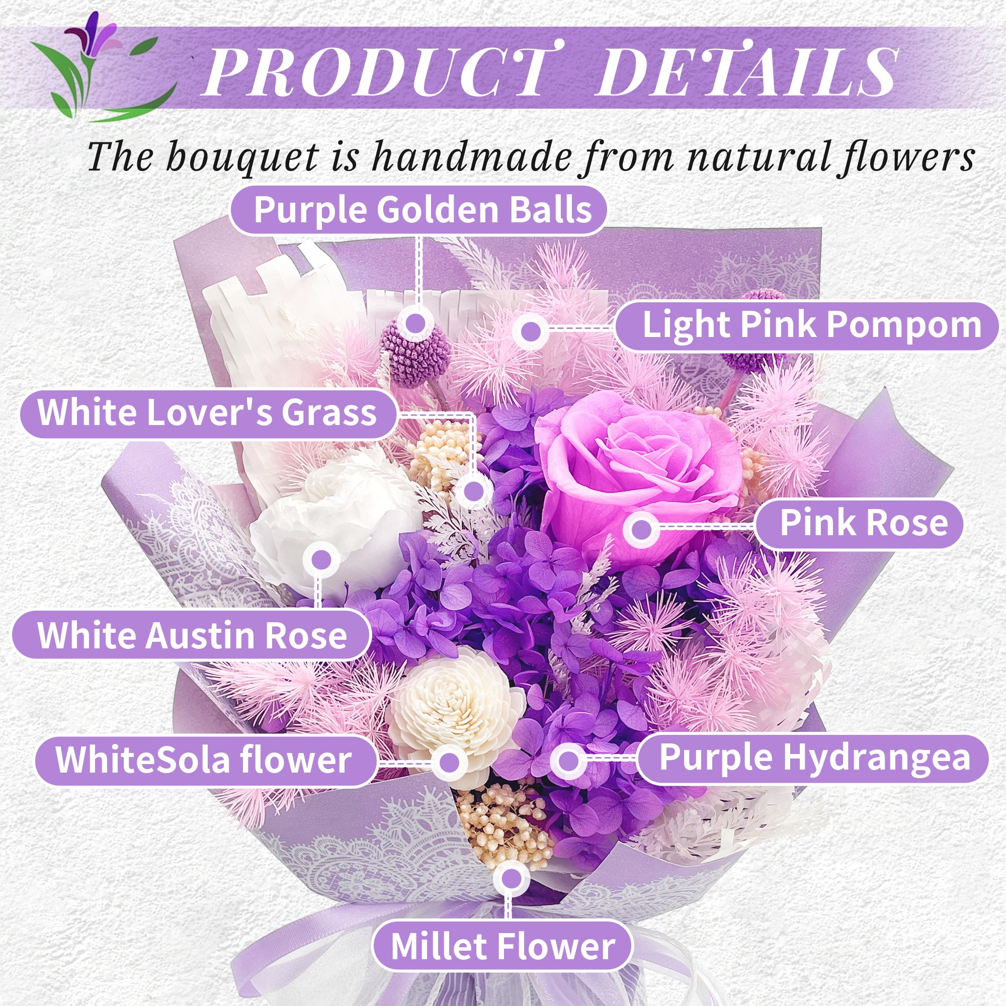 Preserved Flowers – Light Purple Cardboard